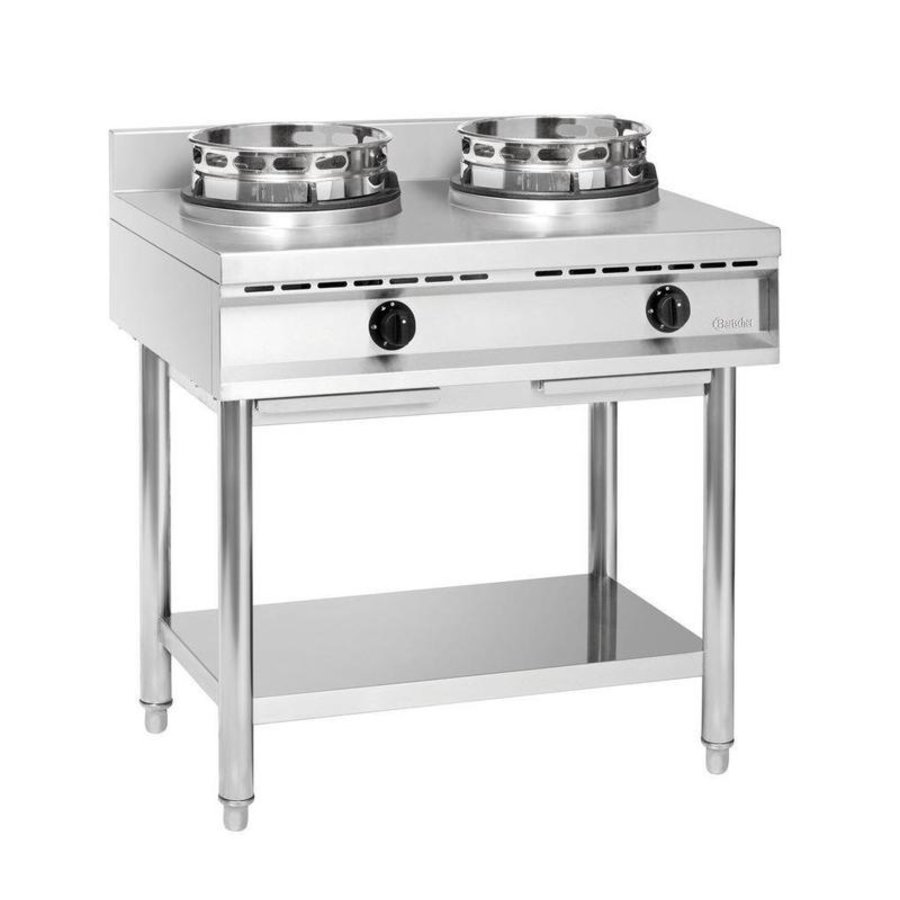 Cuisinière à Wok Inox | 2 Brûleurs | 23kW | 90x60x96(h)cm