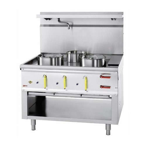  ProChef Fourneau wok | 3 brûleurs avec rideau d'eau | 2 x 23kW | 1 x 11kW 