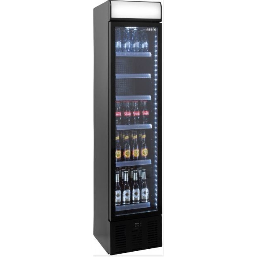Réfrigérateur ventilé extra-mince noir Porte vitrée | 134L