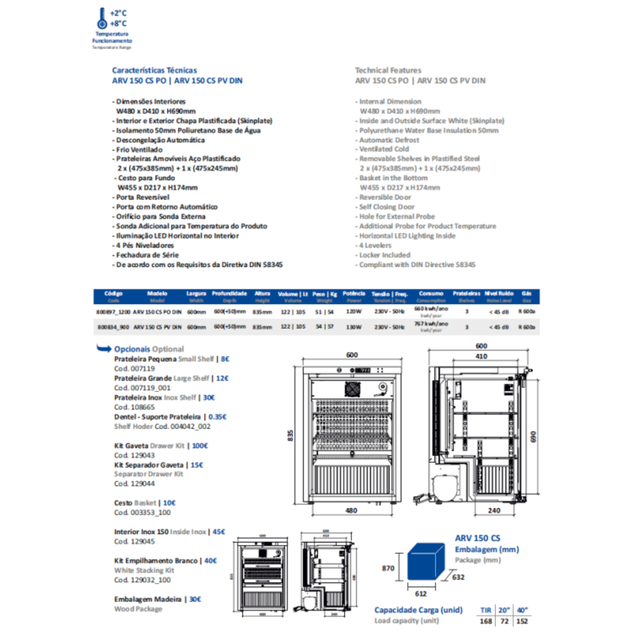 Armoire pharmacie refrigiree +2°/+8°C 60 x 65 x 83,5cm