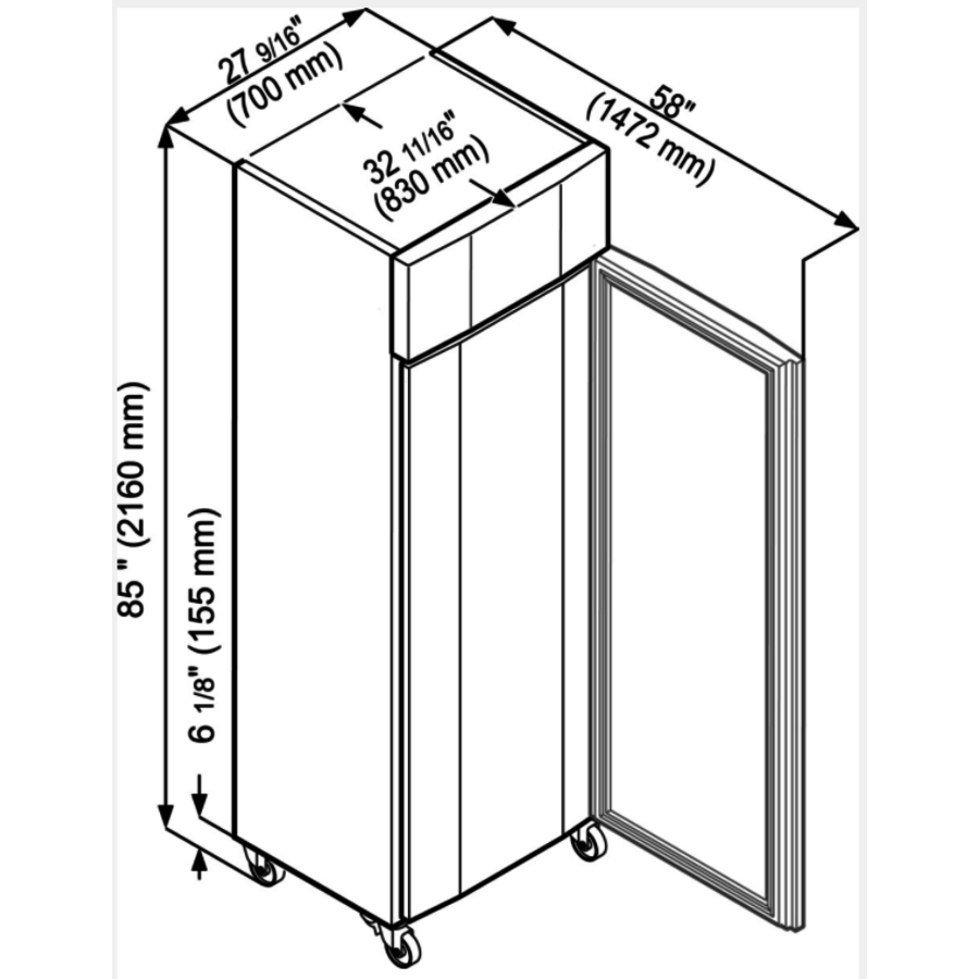 Congélateur professionnel 212x70x83cm 477 Litres | 2/1GN | -10°C / -26°C