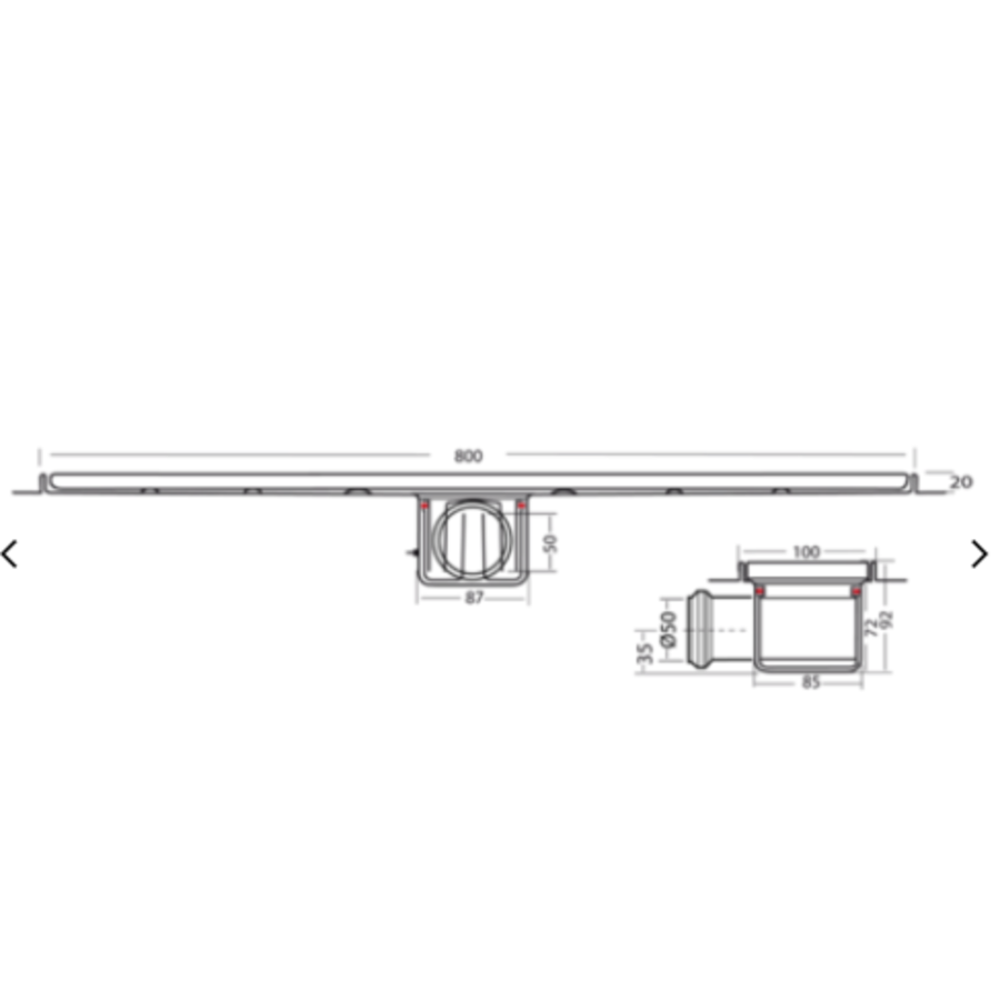 Caniveau de sol en acier inoxydable | 30l/min | 800 x 100 mm