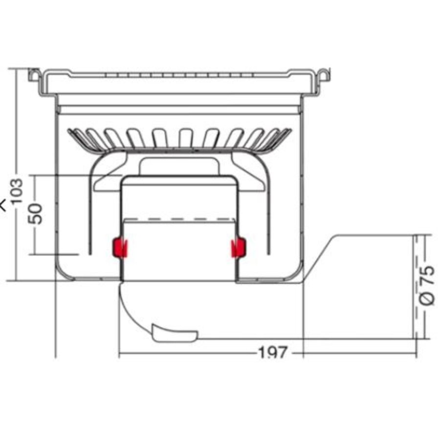 Sortie de déchets | acier inoxydable | 75l/min | 200 x 200 mm