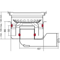 Sortie de déchets | acier inoxydable | 75l/min | 200 x 200 mm