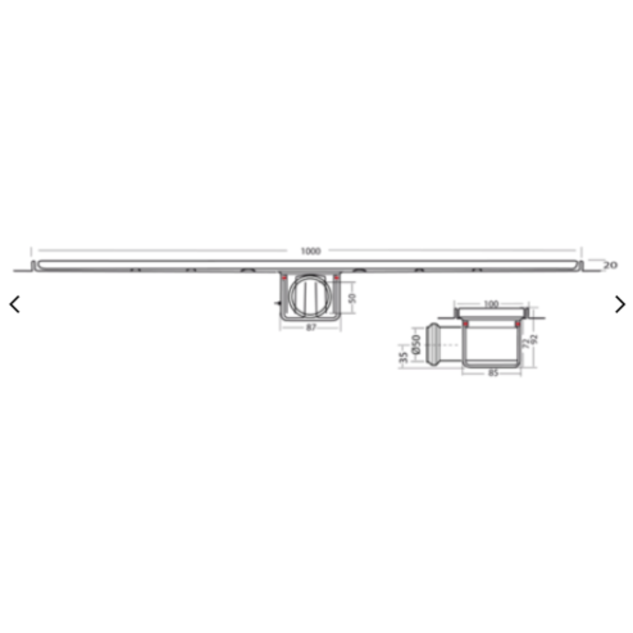 Canal d'évacuation en acier inoxydable | 30l/min | 1000 x 100 mm