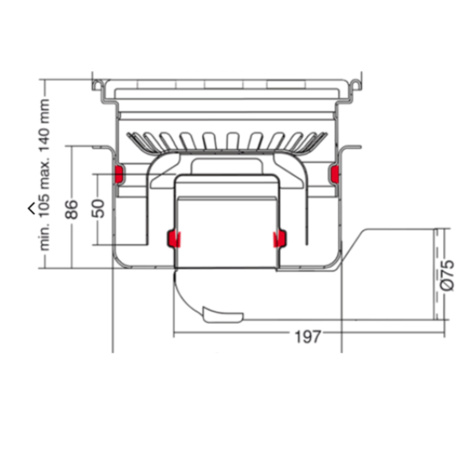 Drain en acier  inoxydable | 75l/min | 200 x 200 mm