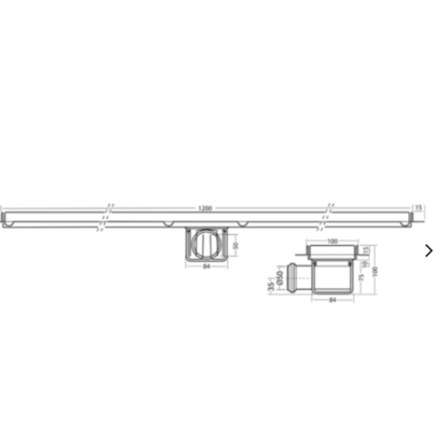 Caniveau de sol en acier inoxydable | 30l/min | 1200 x 100 mm