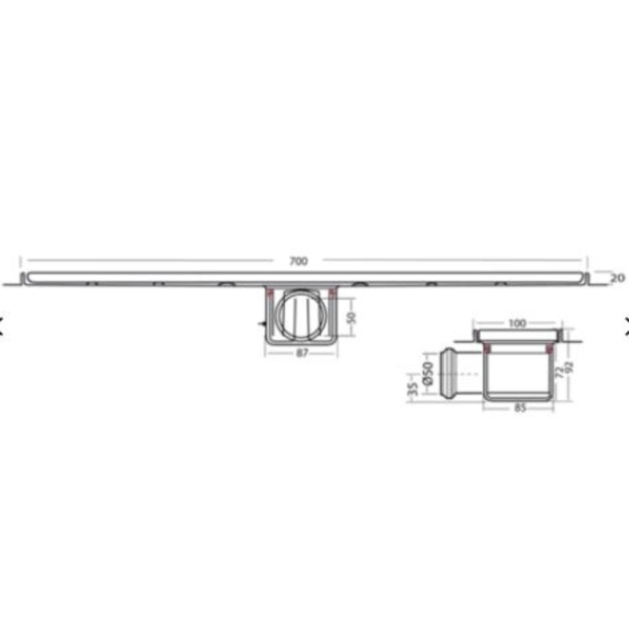 Caniveau de drainage | acier inoxydable | 30l/min | 700 x 100 mm