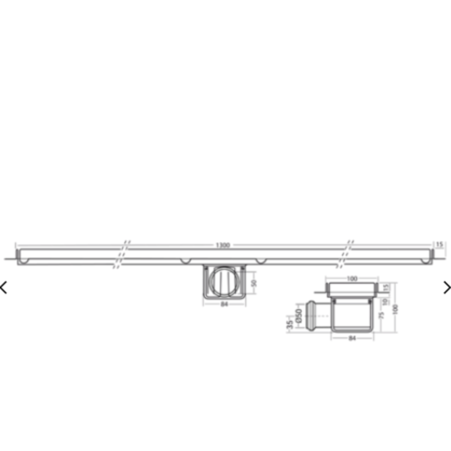 Caniveau de sol en acier inoxydable | 30l/min | 1300 x 100 mm