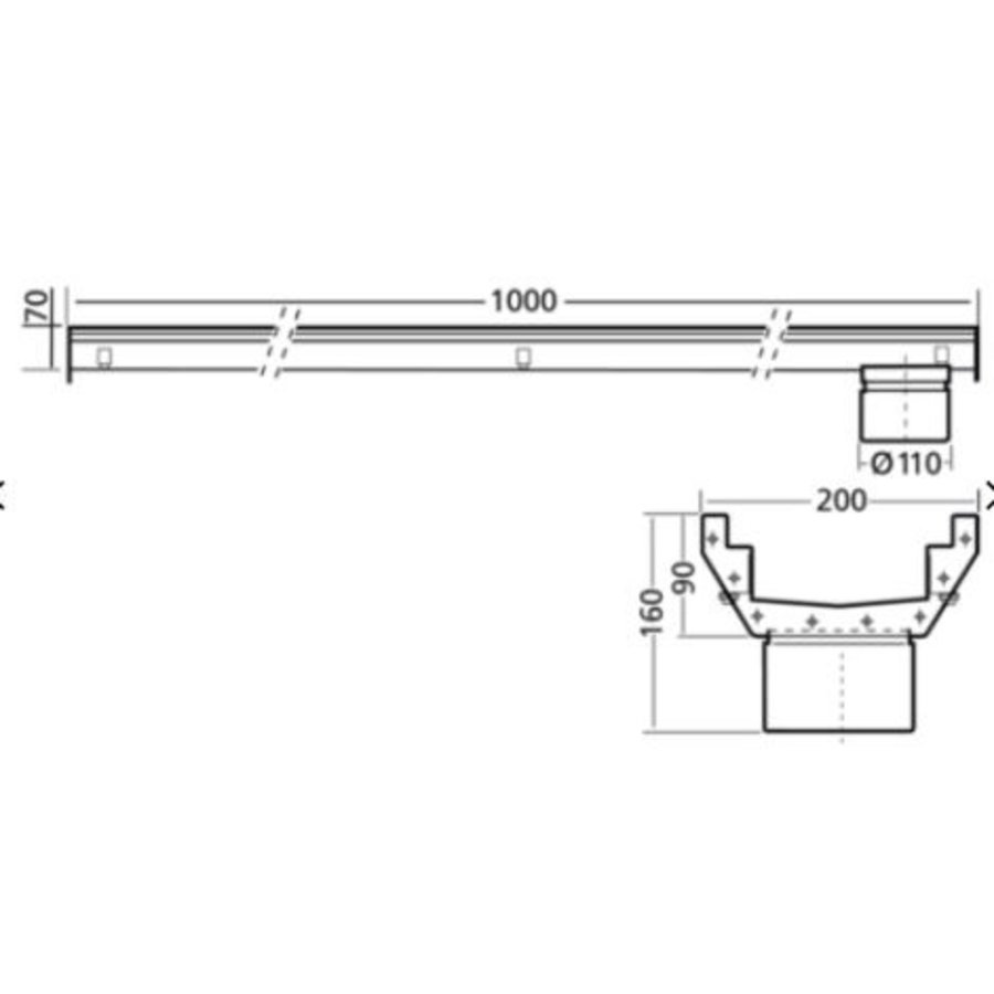 section de gouttière | dimensions 1000 x 200 mm | sans sortie