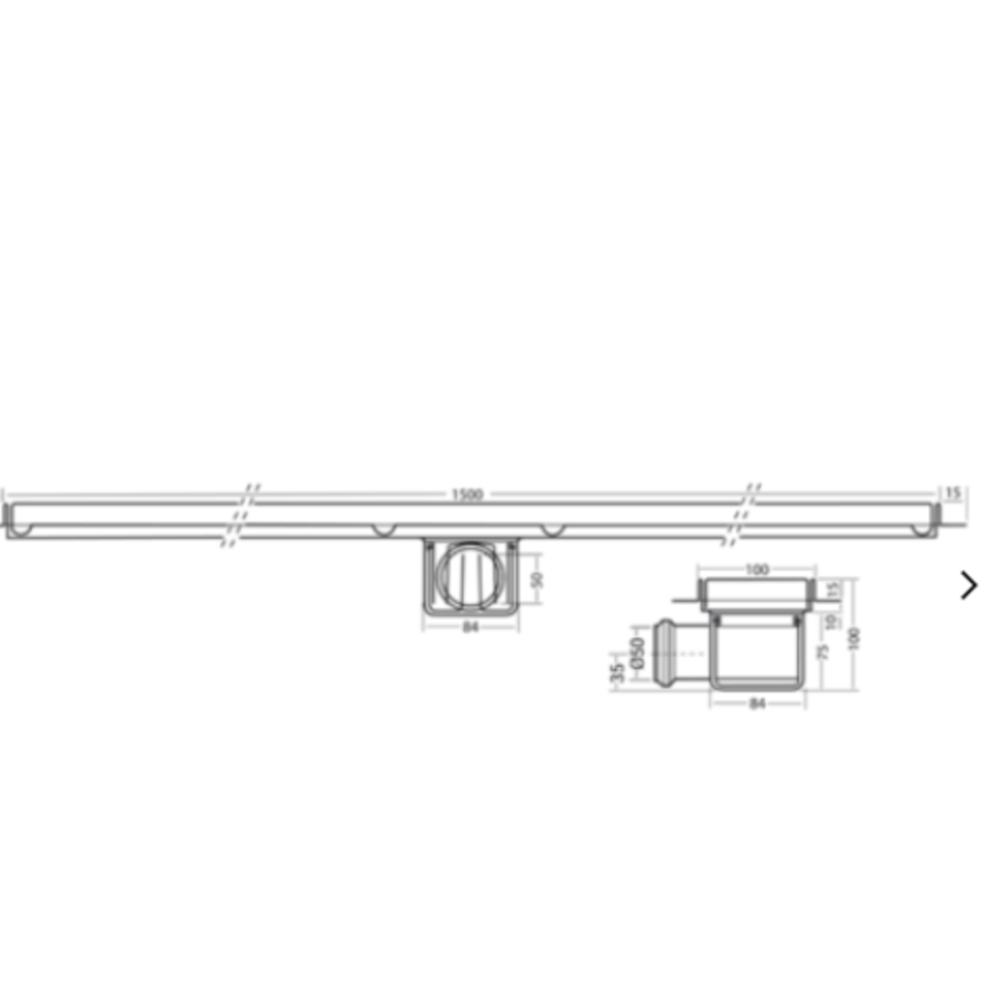 Caniveau de sol en acier inoxydable | 30l/min | 1500 x 100 mm