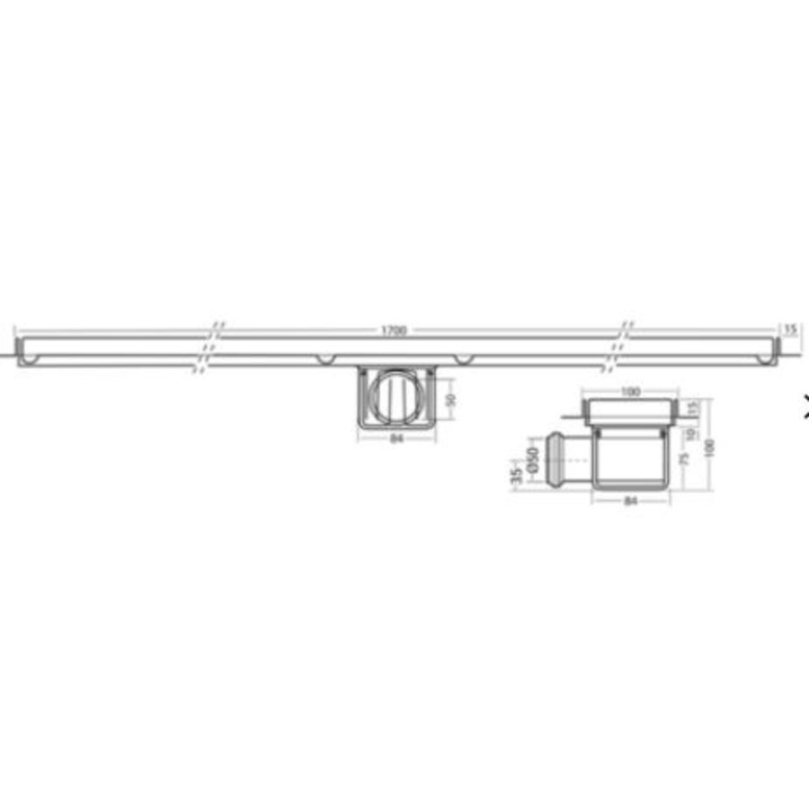 Caniveau de drainage | acier inoxydable | 30l/min | 1700 x 100 mm