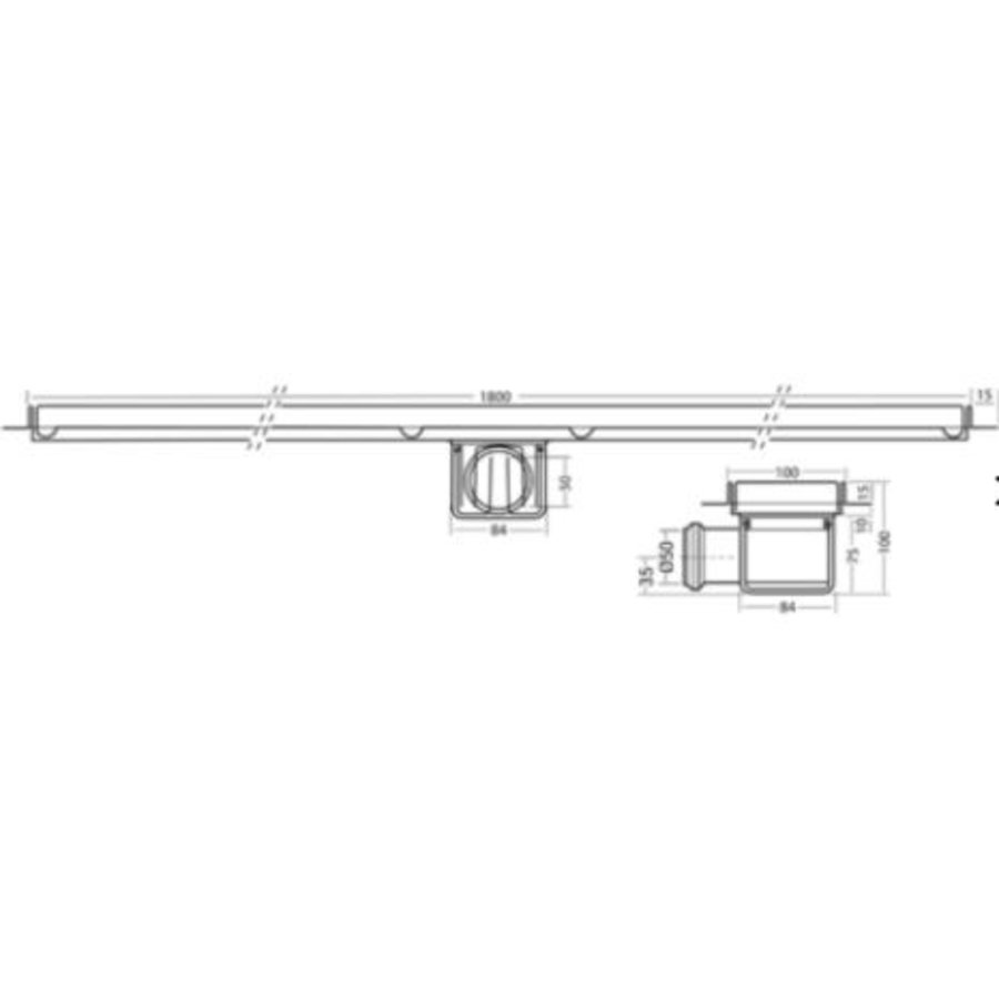 Caniveau de drainage | acier inoxydable | 30l/min | 1800 x 100 mm