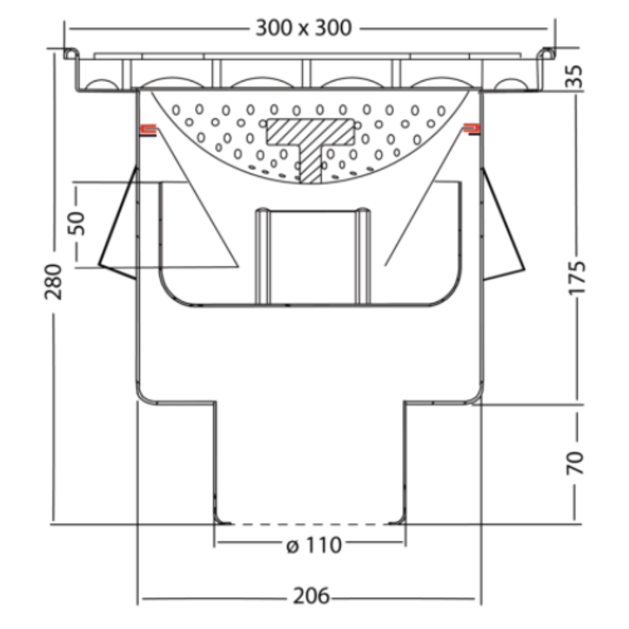 Drain industriel en acier inoxydable | 300 x 300 mm