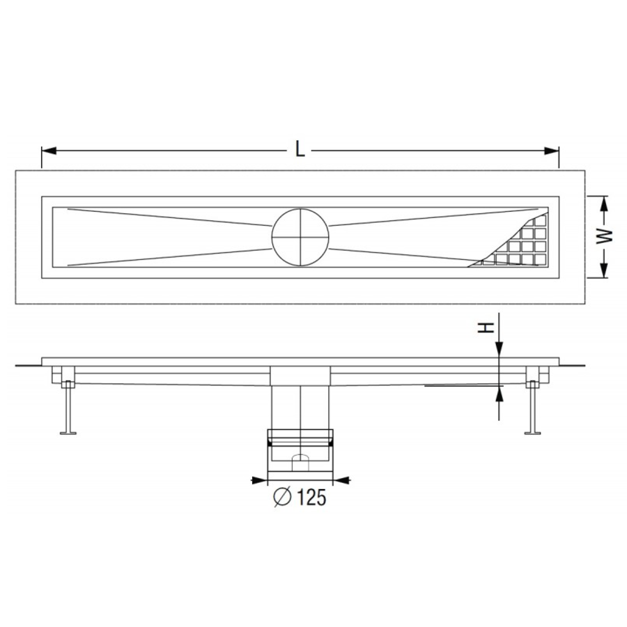 Caniveau de sol robuste  | en acier inoxydable |Sortie verticale | 158x542x55mm