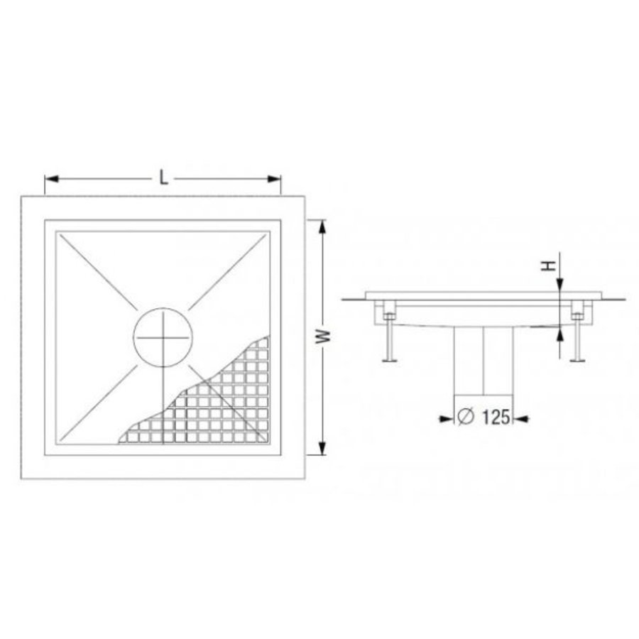 Caniveau de sol à bec verticale | Inox | 800x800x60 mm