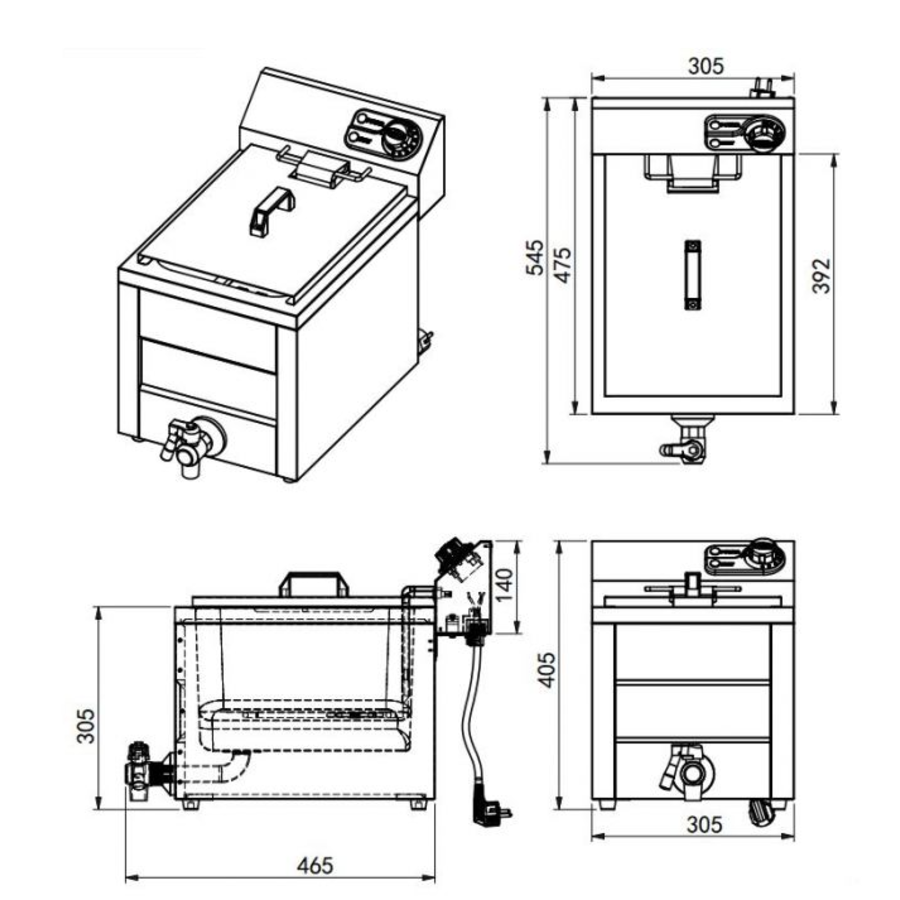 Friteuse électrique | 1x8L 3kW | 400 x 700 x 328 mm