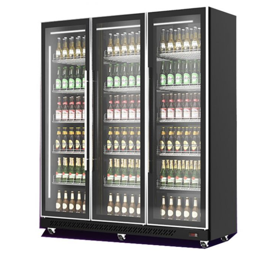 Réfrigérateur pour boissons 3 portes pivotantes vitrées  | Noir | 1,68 x 0,6 x 1,98 m