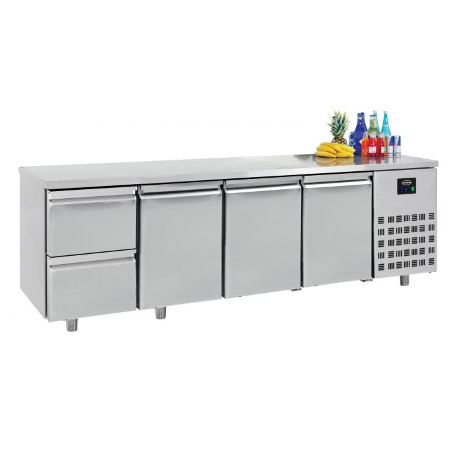 Table réfrigérée | Inox | 3 portes & 2 tiroirs | 2,33 x 0,7 x 0,85 m