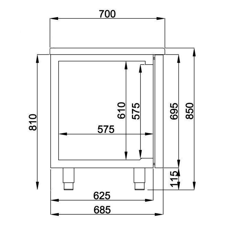 Table réfrigérée | 1 porte & 4 tiroirs | 1,865 x 0,7 x 0,85 m