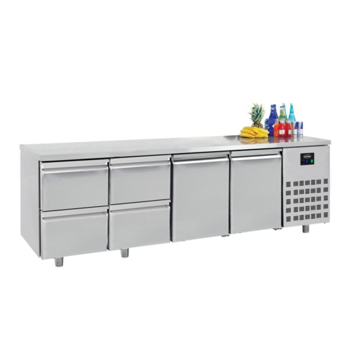  Combisteel Table réfrigérée | 2 portes & 4 tiroirs | Inox | 2,33 x 0,7 x 0,85 m 