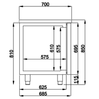 Table réfrigérée | 2 portes & 4 tiroirs | Inox | 2,33 x 0,7 x 0,85 m