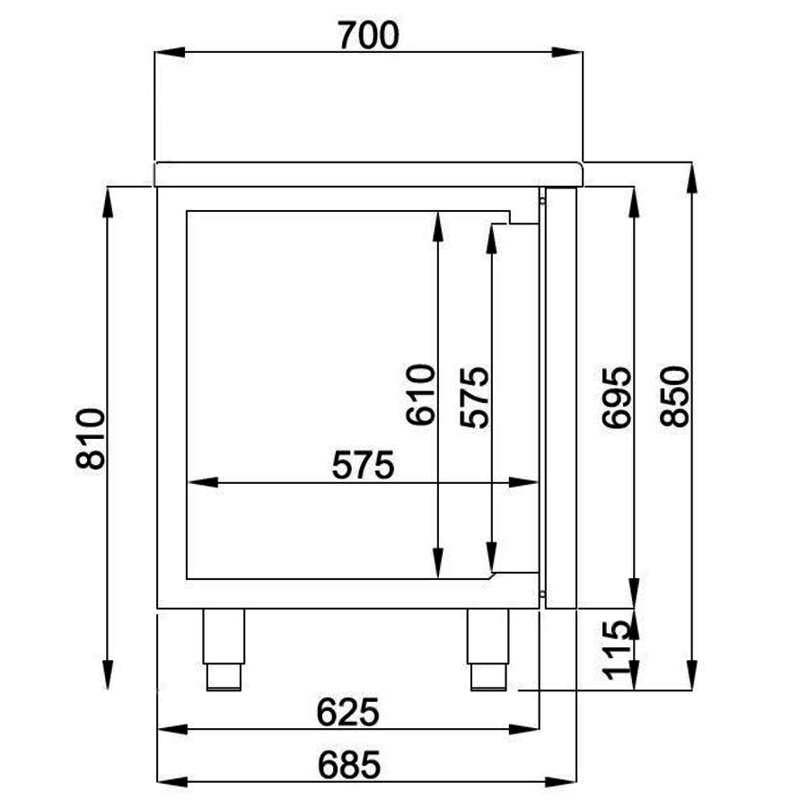 Table réfrigérée | 2 portes & 4 tiroirs | Inox | 2,33 x 0,7 x 0,85 m