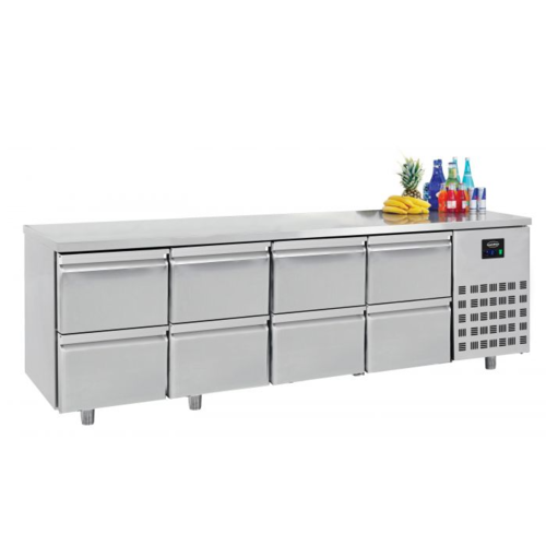  Combisteel Table réfrigérée | Inox | 8 tiroirs | 2,33 x 0,7 x 0,85 m 
