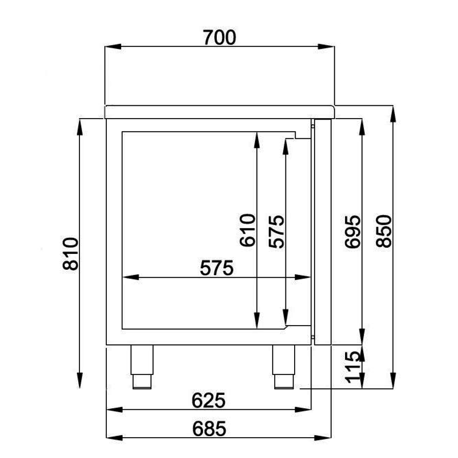 Table réfrigérée | Inox | 2 portes & 3 tiroirs | 1,865 x 0,7 x 0,850 m