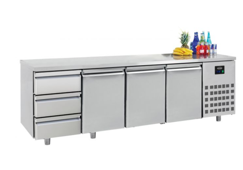 Combisteel Table réfrigérée | Inox | 3 portes & 3 tiroirs | 2,33 x 0,7 x 0,85 m 