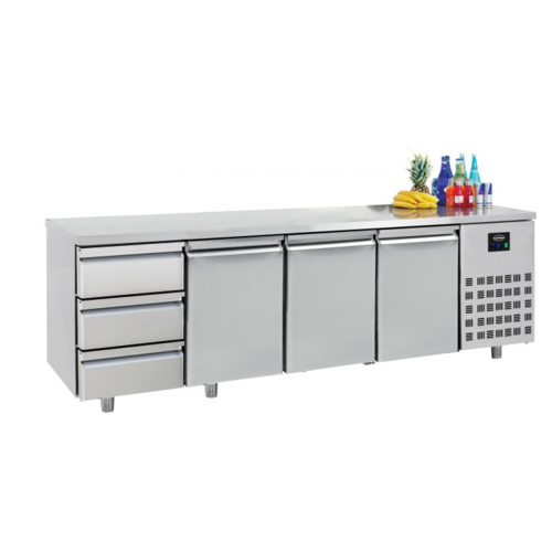  Combisteel Table réfrigérée | Inox | 3 portes & 3 tiroirs | 2,33 x 0,7 x 0,85 m 