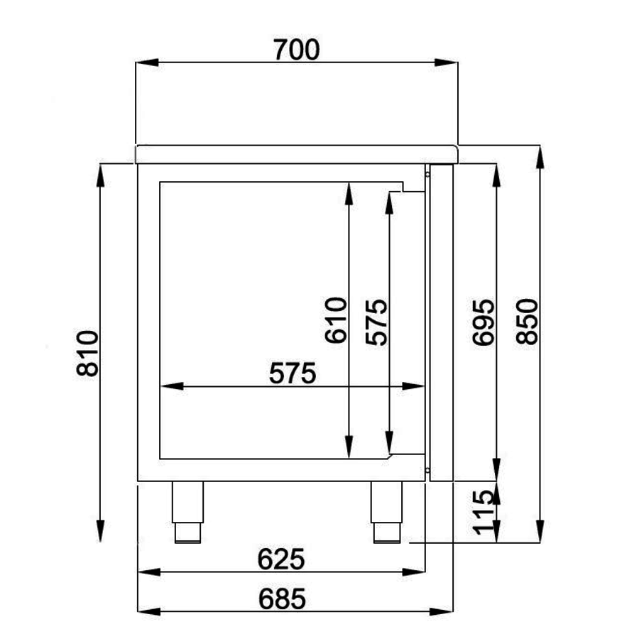 Table réfrigérée | Inox | 3 portes & 3 tiroirs | 2,33 x 0,7 x 0,85 m