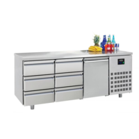 Table réfrigérée | Inox | 1 porte & 6 tiroirs | 1,865 x 0,7 x 0,85 m