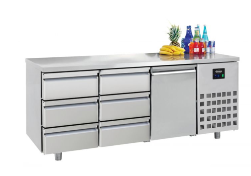  Combisteel Table réfrigérée | Inox | 1 porte & 6 tiroirs | 1,865 x 0,7 x 0,85 m 