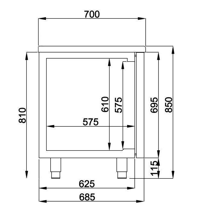 Table réfrigérée | Inox | 1 porte & 6 tiroirs | 1,865 x 0,7 x 0,85 m