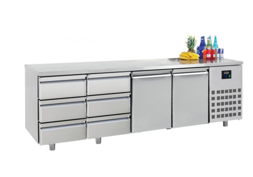  Combisteel Table réfrigérée | Inox | 2 portes & 6 tiroirs | 2,33 x 0,7 x 0,85 m 