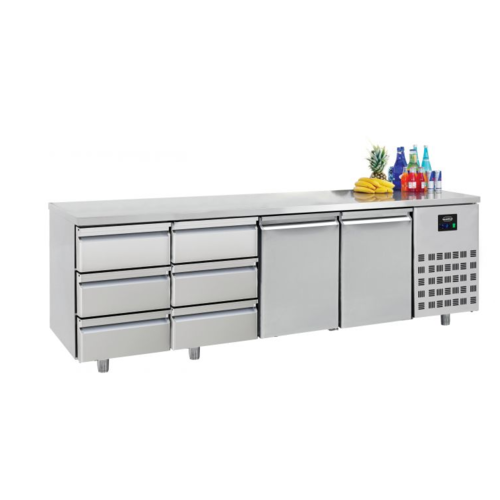  Combisteel Table réfrigérée | Inox | 2 portes & 6 tiroirs | 2,33 x 0,7 x 0,85 m 