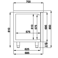 Table réfrigérée | Inox | 2 portes & 6 tiroirs | 2,33 x 0,7 x 0,85 m