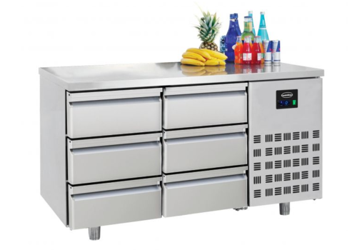  Combisteel Table réfrigérée | Inox | 6 tiroirs | 1,4 x 0,7 x 0,85 m 