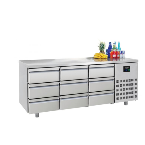  Combisteel Table réfrigérée | Inox | 9 tiroirs | 1,865 x 0,7 x 0,85 m 