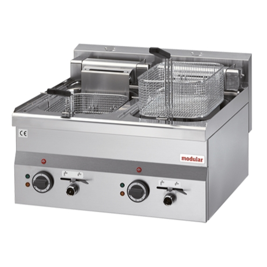 Friteuse 600 | Électrique 400V | 15000W | Avec  robinet de vidange | 2x10 litres | 60x60x28 cm