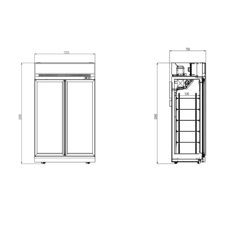 Congélateur 2 portes en verre noir 209,2x71x125,3cm 960L