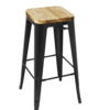 ProChef Tabourets bistro hauts l En acier noir avec assise en bois l  430(H) x 770(L) x 430(P) mm l Lot de 4