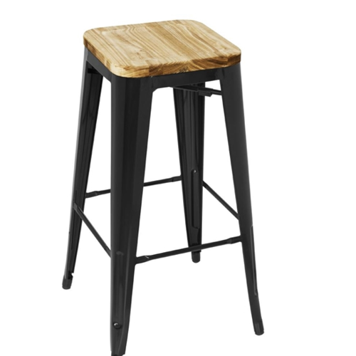  ProChef Tabourets bistro hauts l En acier noir avec assise en bois l  430(H) x 770(L) x 430(P) mm l Lot de 4 