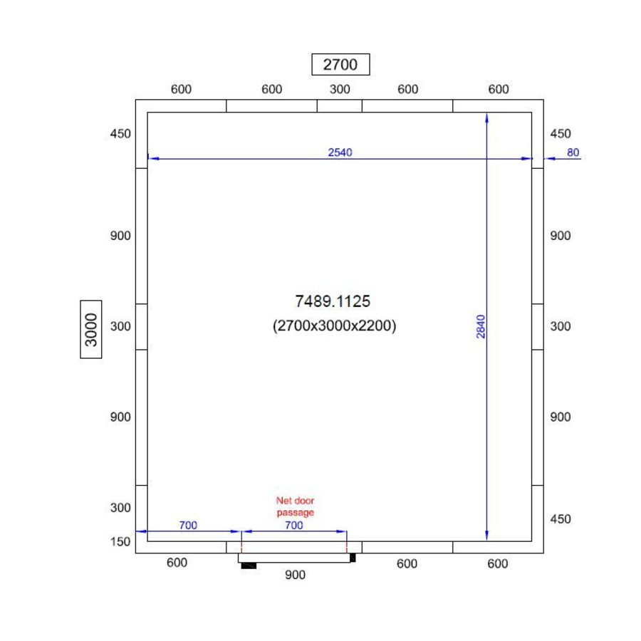 Chambre froide positive | 270x300x220cm | 0/+5 degrés