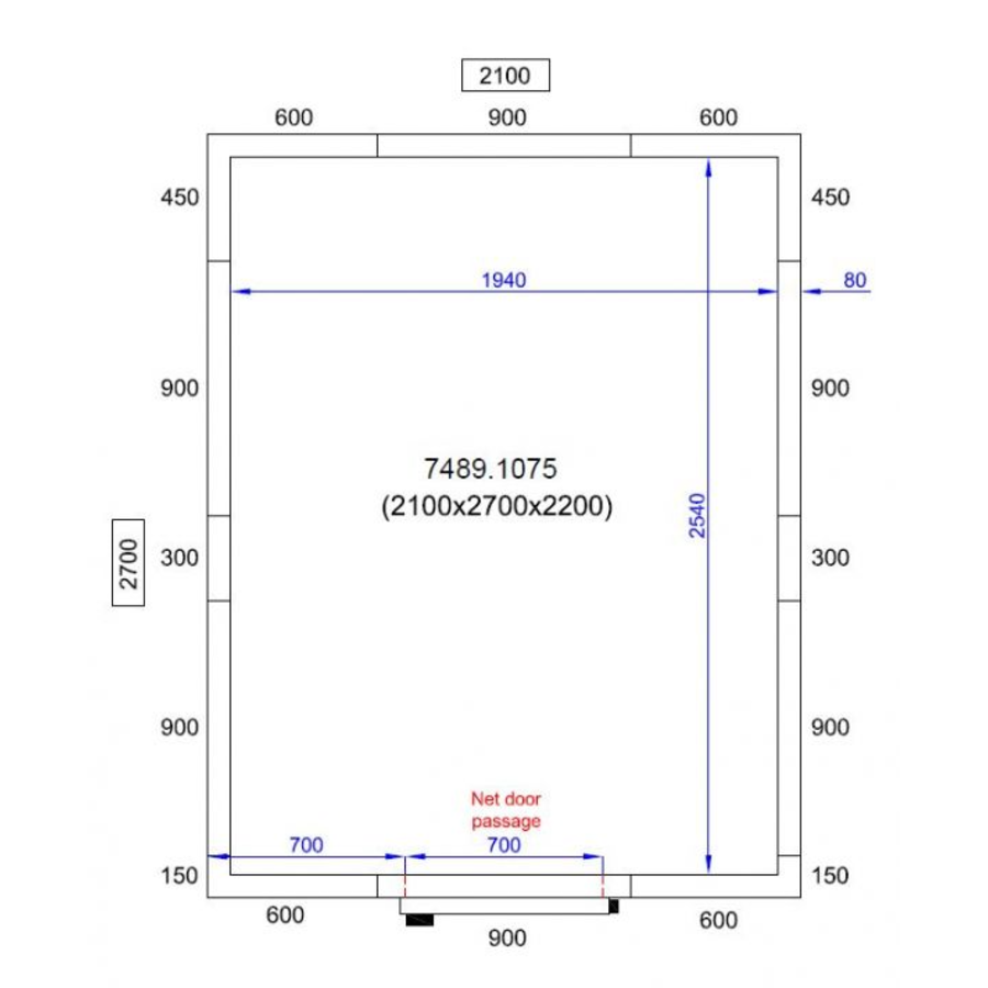 Chambre froide positive | 210x270x220cm | 0/+5 degrés