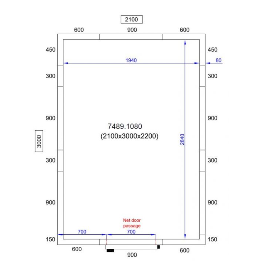Chambre froide positive | 210x300x220cm | 0/+5 degrés