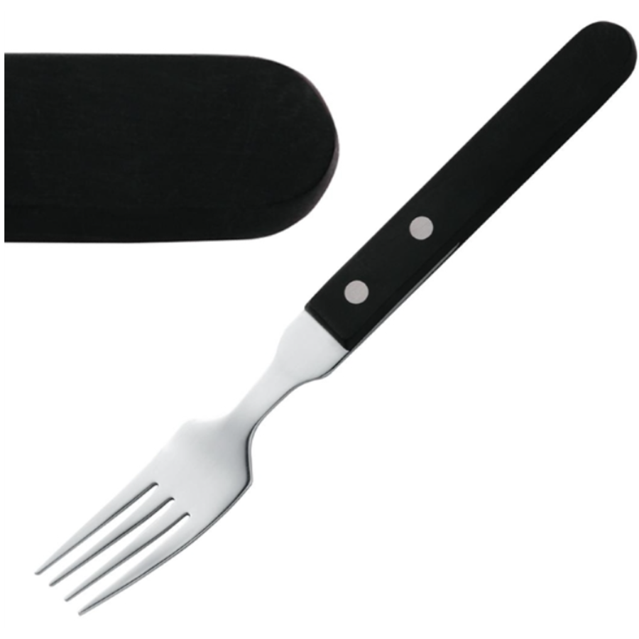 Fourchette à steak manche noir | 19,6 cm | Lot de 12