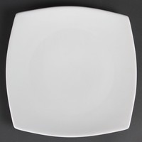 Assiettes carrées bords arrondis blanches | 270mm | Lot de 6
