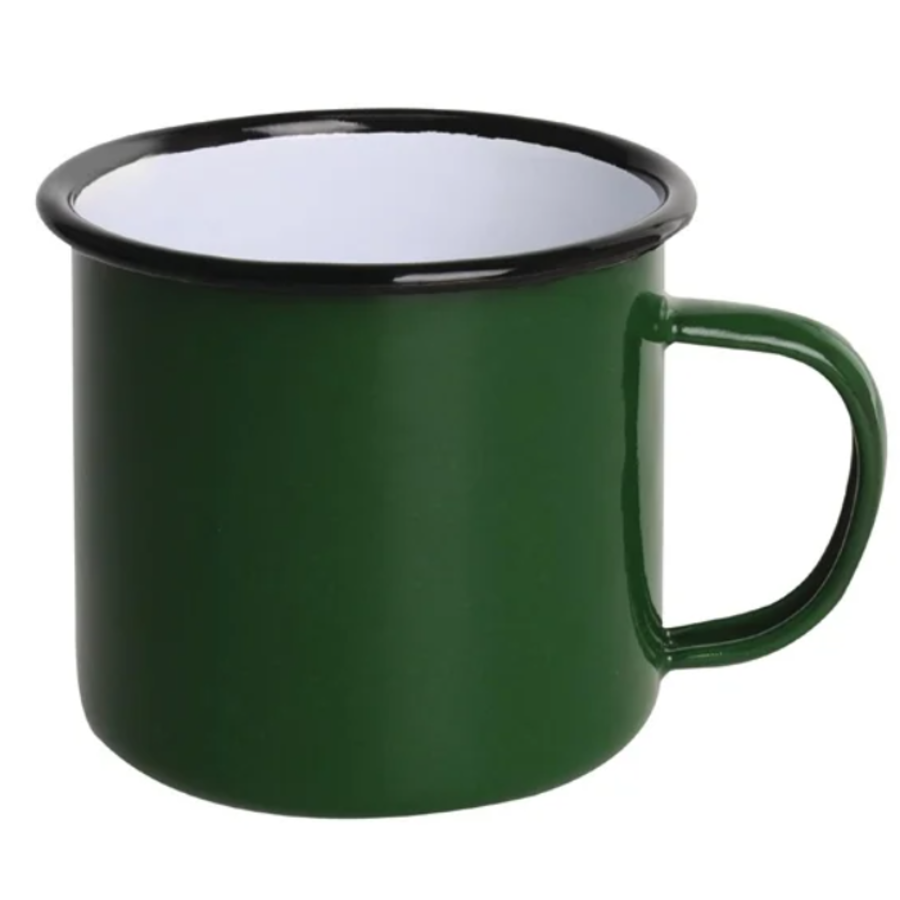 Mugs en acier émaillé vert et noir 350ml | Lot de 6